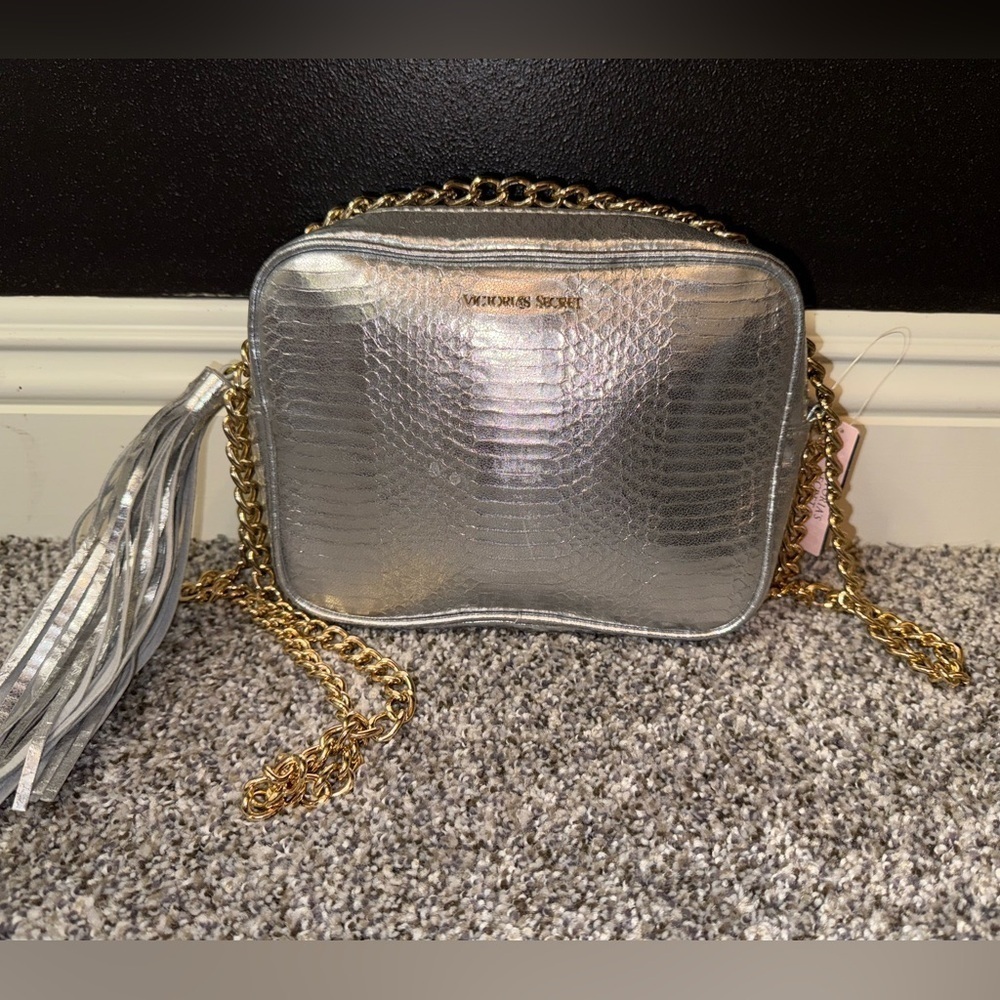 Victoria secret metallic crossbody bag with gold chain
